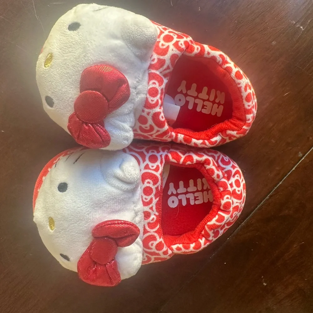 Hello Kitty Red and White Plush Kids Slippers with Bow